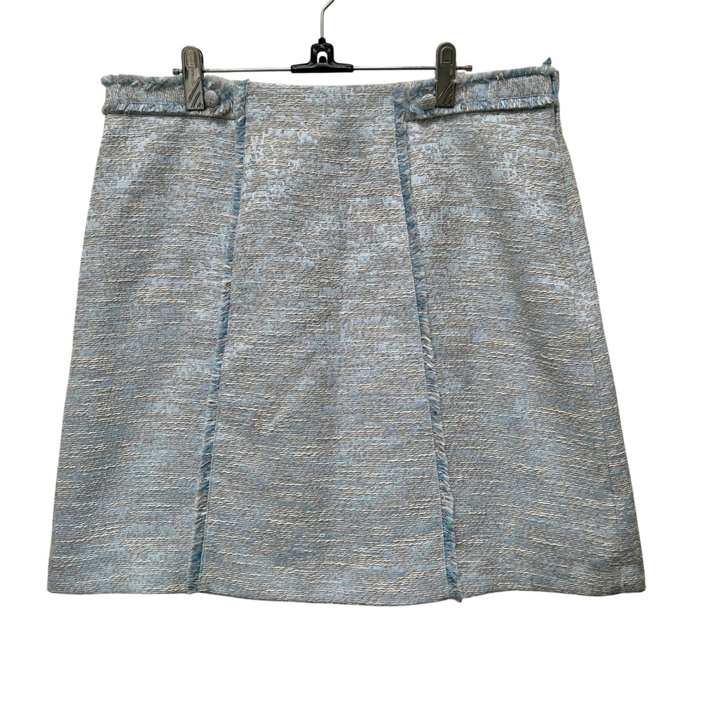 Brooks Brothers Women's Boucle Tweed Skirt Blue White‎ Size 12 A Line Frayed Hem
